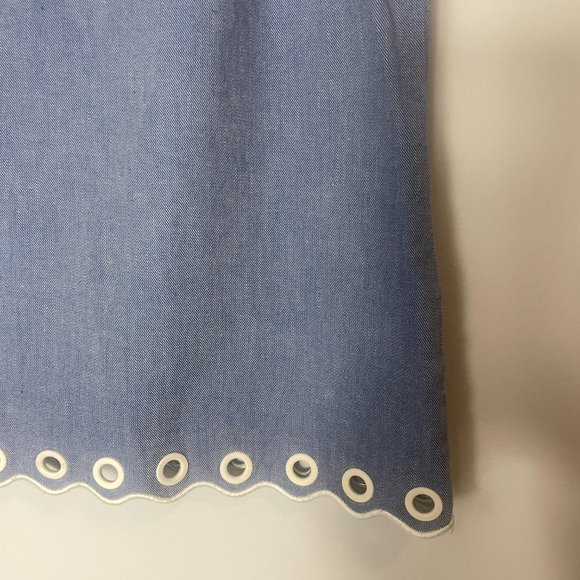 J. Crew Blue Scalloped Top with Grommets Size 0 Preppy Summer Coastal - Picture 6 of 8